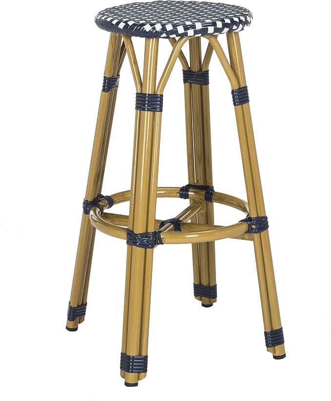 Safavieh PAT4018A Collection Kelsey Navy and White Indoor/Outdoor Bar Stool - Image 4