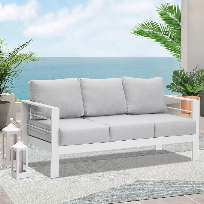Wisteria Lane Patio Furniture Aluminum Sofa, All-Weather Outdoor 3 Seats Couch - Image 8