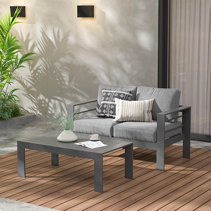 Modern Aluminum Outdoor Coffee Table, All-Weather Metal Rectangle Table - Image 6