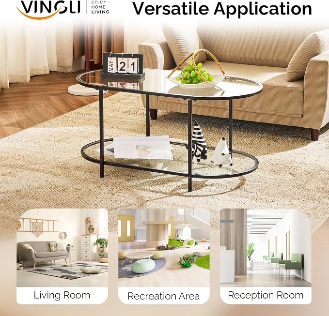 VINGLI Glass Coffee Table, Modern Tea Table - Image 7
