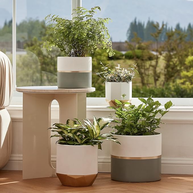 LA Jolie Muse White Ceramic Flower Pot Garden Planters 6.7 Inch Pack 2 Indoor - Image 5
