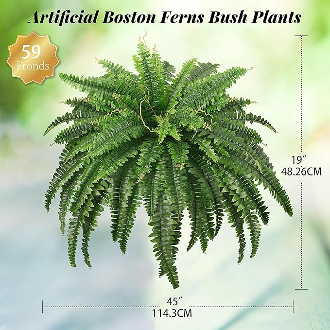 45" Fake Ferns, Realistic Large Artificial Bush Plants, 2 Artificial Boston - Image 4