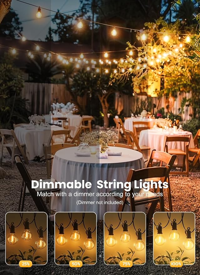 Brightown Outdoor String Lights, 50FT 25 G40 Bulbs Shatterproof Patio Lights - Image 8