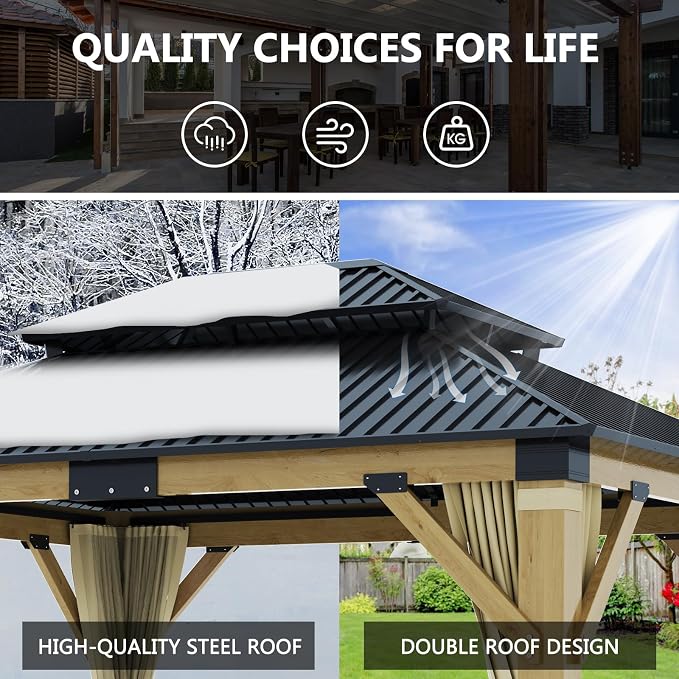 11x13FT Wood Gazebo, Outdoor Wooden Gazebo - Image 6