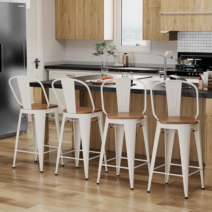 Alunaune 26" Swivel Metal Bar Stools Set of 4 High Back Counter Height - Image 6