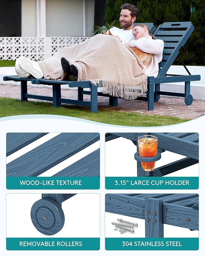 SERWALL Patio Chaise Lounge Chair Set of 4, HDPE Outdoor Lounge Chair - Image 5