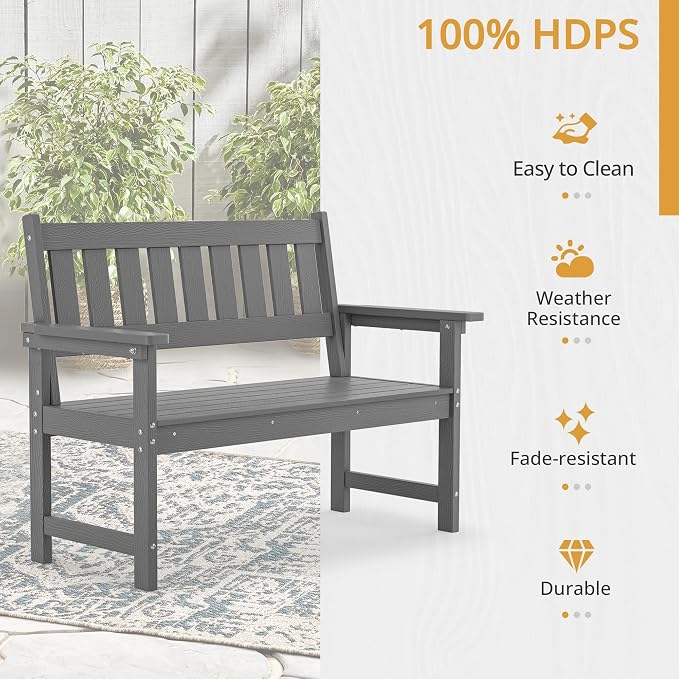 LUE BONA Outdoor Bench, 2-Person HDPS Garden Bench, Outdoor Benches Weatherproof - Image 6