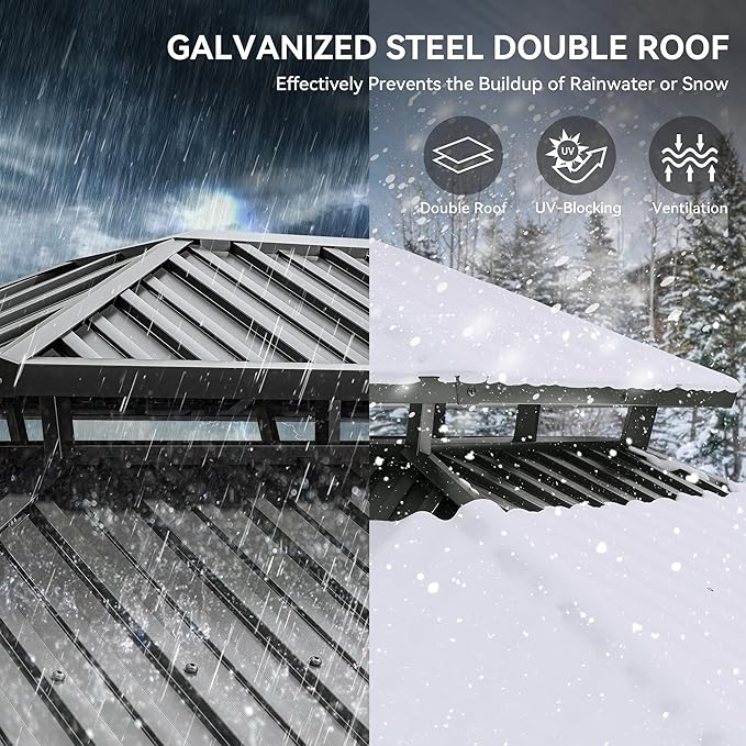 YITAHOME 12X18FT Metal Hardtop Gazebo Double Roof Canopy Galvanized Iron - Image 3