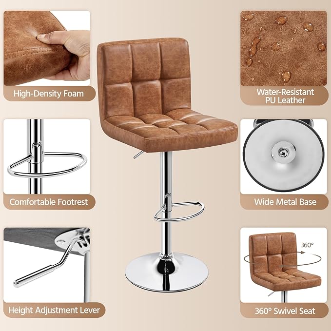 Yaheetech Bar Stools Set of 4, PU Leather Swivel Barstools, Height Adjustable - Image 6