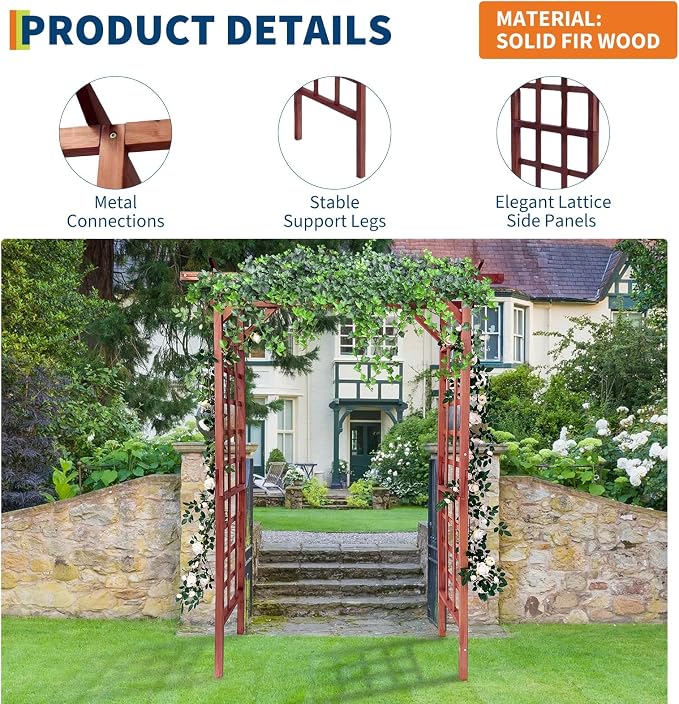85 in Wooden Garden Arbor, Solid Fir Wood Trellis - Image 3