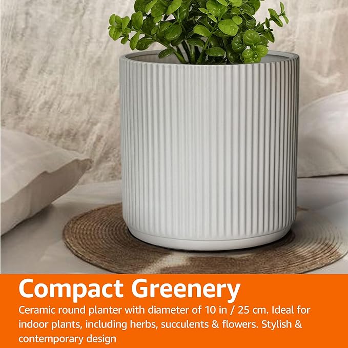 Amazon Basics Fluted Ceramic Round Planter - Image 7
