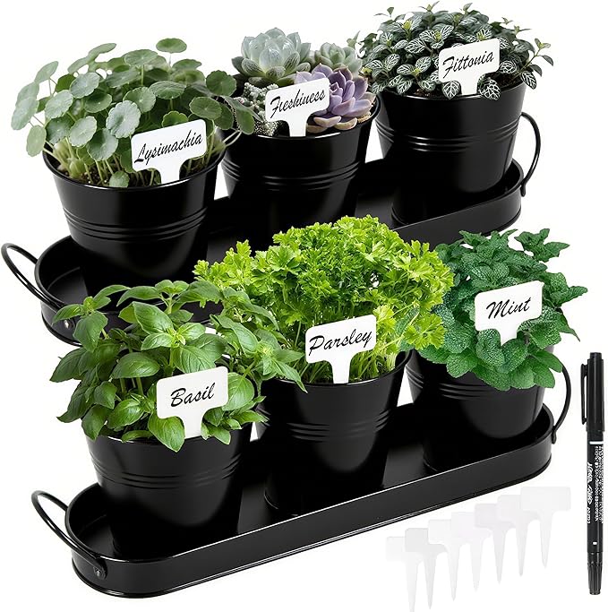 Herb Garden Planter Indoor Kit – 6 Metal Pots by Wacloud