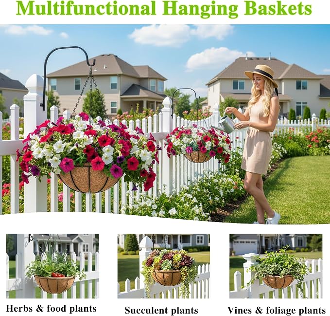 Metal Hanging Planters Basket Set of 4 Hanging Flower Pots 10 Inch Chain Round - Image 6