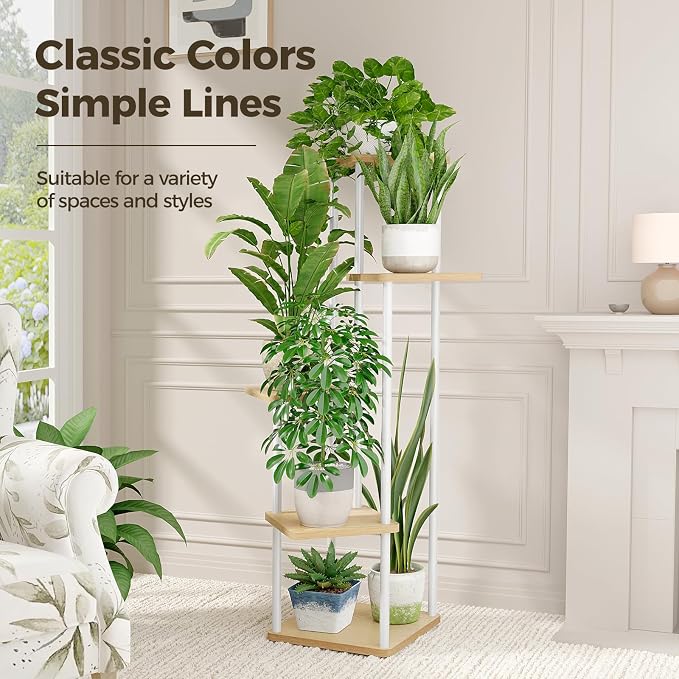 Bamworld White Plant Stand Indoor 5 Tier Plant Shelf - Image 3
