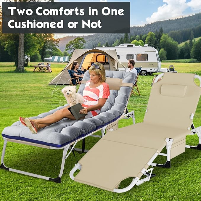 MOPHOTO Beach Lounge Chair, 5-Position Adjustable Tanning Chair - Image 4