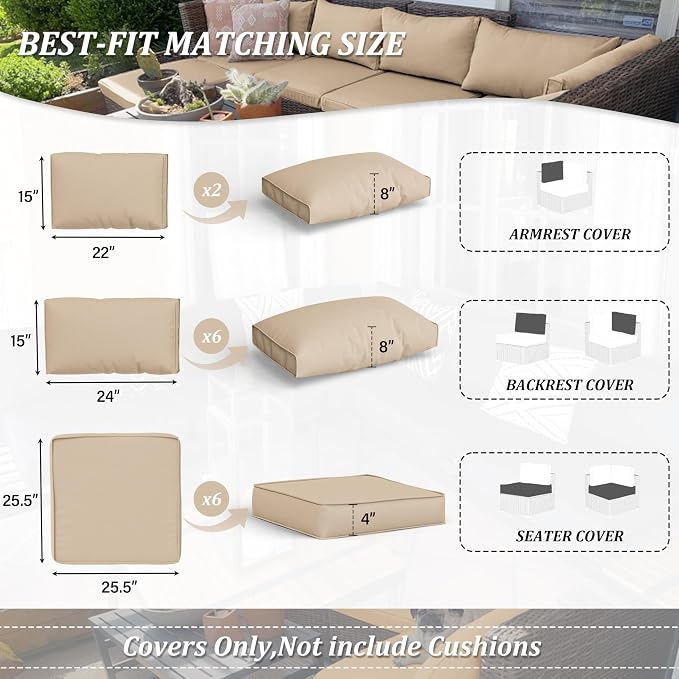 14 Pcs Outdoor Cushion Covers Patio Cushion Slipcovers Replacement Splash Proof - Image 2