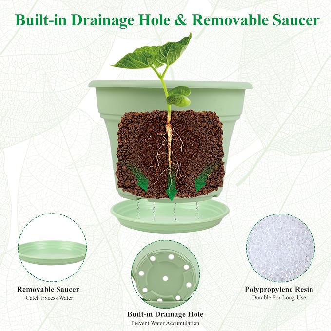 10 Inch Plastic-Flower-Pot-for-Indoor-Plants, 4 Pack Large Outdoor Planter Pot - Image 5