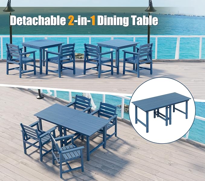Anbuy Patio HDPE Dining Table Set, 5-Piece Outdoor Dining Table Sets, 2 in 1 - Image 4