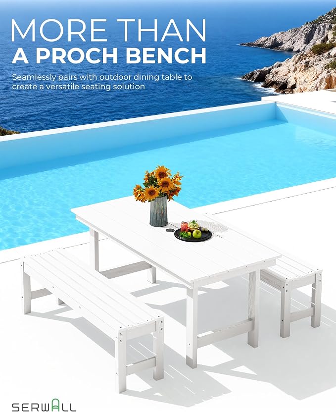 SERWALL 47 Inches Outdoor Bench, All Weather HDPE Backless Bench - Image 5