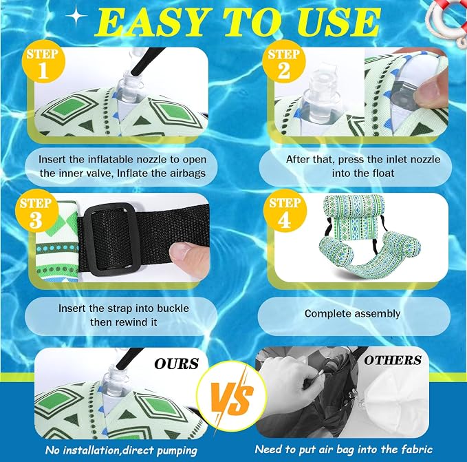 2 Pack Inflatable Pool Float for Adult Adjustable Hammock Float Chair Fabric - Image 4