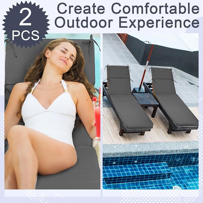 2 Pcs Indoor Outdoor Chaise Lounge Cushions Sponge Bench Outdoor Furniture - Image 4