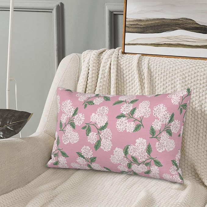 Pink Pillow Covers 12x20 Inch 2 Pcs Preppy Pink Green Hydrangea Flower Decor - Image 4