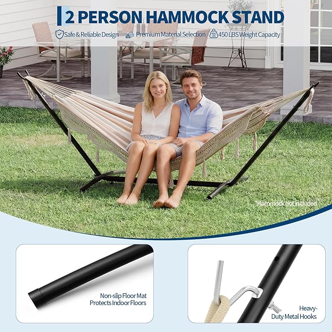 9FT Heavy Duty Adjustable Steel Hammock Stand, 450 LBS Capacity Outdoor Hammock - Image 7