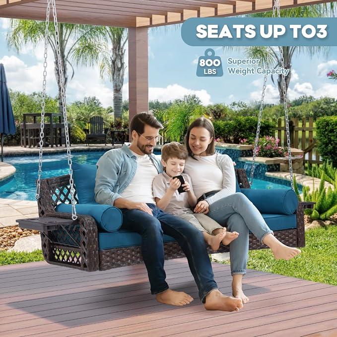 3 Seat Porch Swing, Wicker Patio Swing - Image 4