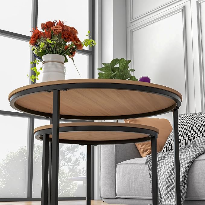 HOJINLINERO Round Coffee Table, Nesting Coffee Table Set of 2, Center Tables - Image 6