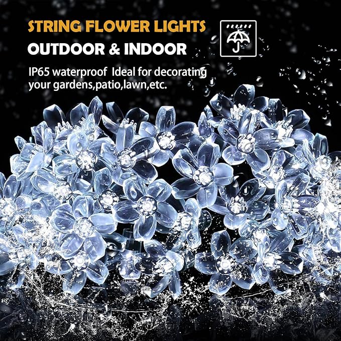 ITICdecor Outdoor Solar Flower String Lights Waterproof 50 LED Fairy Light - Image 2