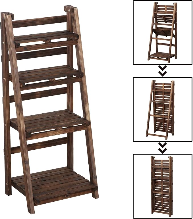 Yaheetech Foldable Ladder Shelf Wooden Plant Stand Indoor Outdoor Shelves No - Image 5