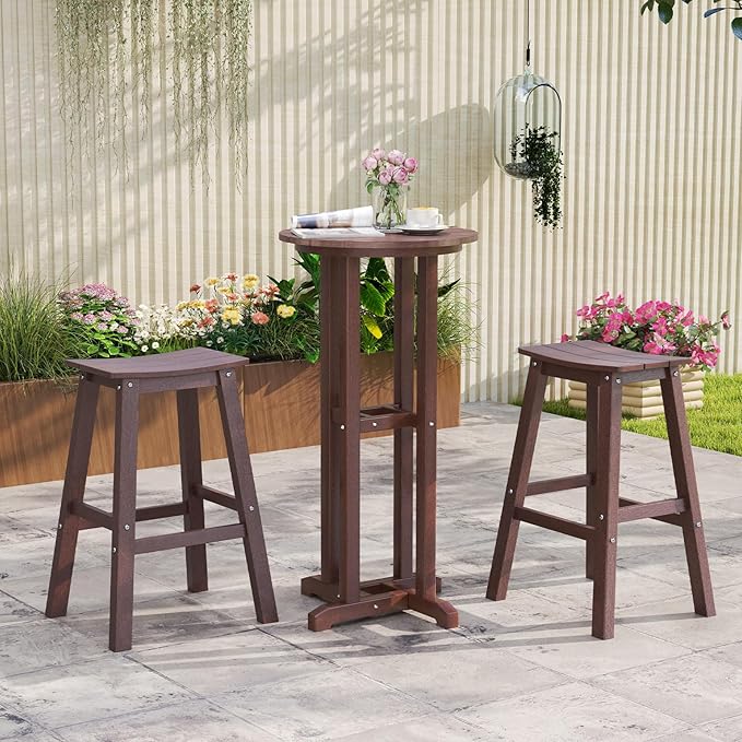 Tangkula Patio Bar Stools Set of 2, 29 Inch HDPE Bar Height Armless Saddle - Image 2