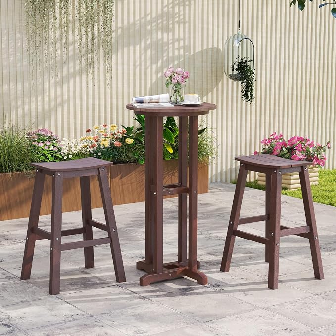 Tangkula Patio Bar Stools Set of 4, 29 Inch HDPE Bar Height Armless Saddle - Image 4