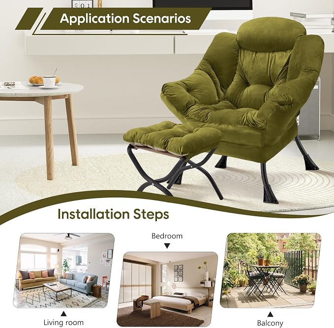 Lazy Chair with Folding Ottoman Modern Large Accent Chair, Contemporary Lounge - Image 5