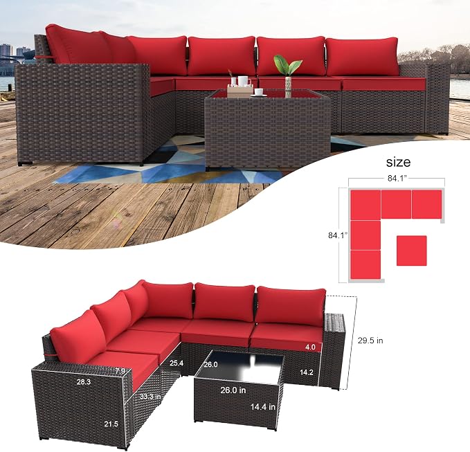 Kullavik Outdoor Patio Furniture Set 6 Pieces Sectional Rattan Sofa Set Brown - Image 5