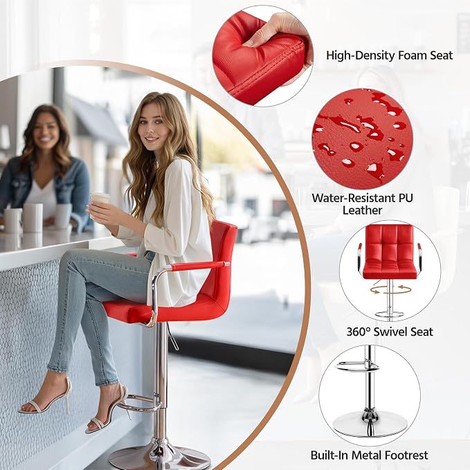 Yaheetech Bar Stools Set of 2, PU Leather Adjustable Swivel Barstools, - Image 7