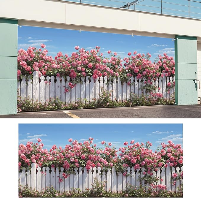 Rose Garden Garage Door Banner 6x13FT, Large Outdoor Floral Decoration - Image 6