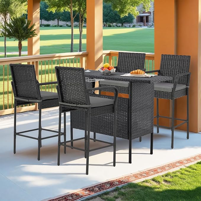 ECOTOUGE Patio Wicker Barstools Set of 4, Rattan Outdoor Bar Height Chairs - Image 2