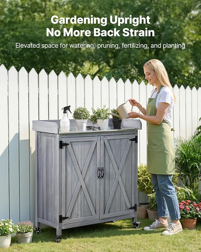 VEVOR Potting Bench Table, Outdoor Gardening Wooden Storage Cabinet - Image 2