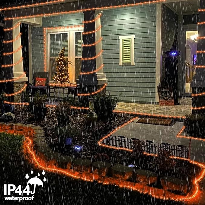 QITONG Orange Solar Rope Lights, 2 Pack Each 33ft 100 LED String Lights Outdoor - Image 4
