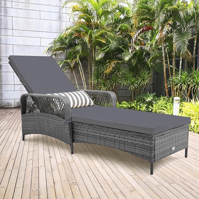 Tangkula Wicker Chaise Lounge Outdoor, Patio Rattan Reclining Chaise - Image 2