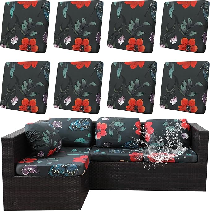 8Pcs Outdoor Cushion Covers, Patio Cushion Covers, Stretch Elastic Slipcovers by dreahoteztil