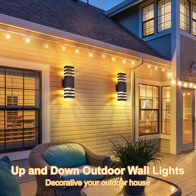 DASTOR Up and Down Outdoor Wall Lights, 3-Layer Brown Modern Outdoor Lights - Image 2