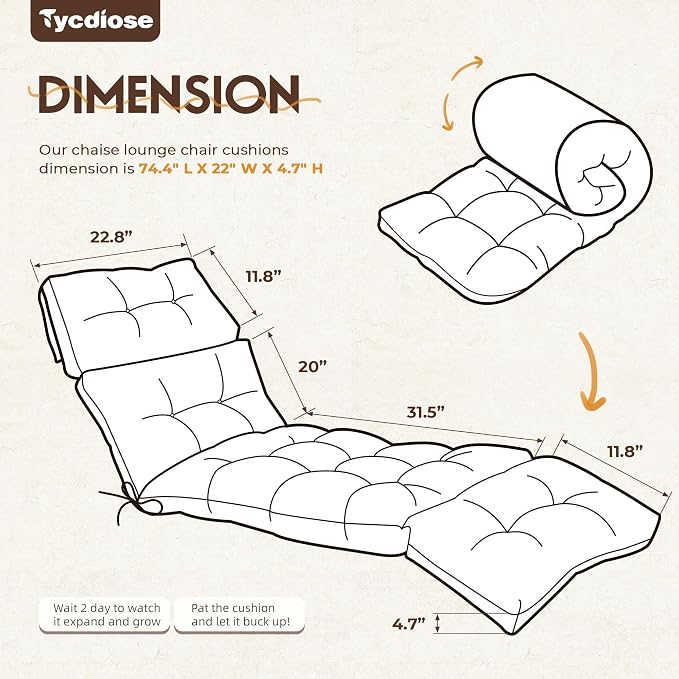 Outdoor Chaise Lounge Chair Cushion Replacement 74.4 x 22 x 4.7 Inches Memory - Image 3