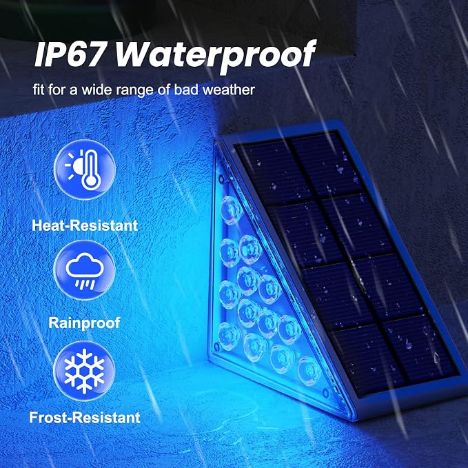 NIORSUN Solar Step Lights, 16 Pack Blue LED Outdoor Step Lights, Stair Lights - Image 6