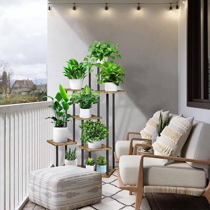 7 Tier Plant Stand Indoor, Thickened Metal Wood Corner Plant Shelf Stands - Image 7