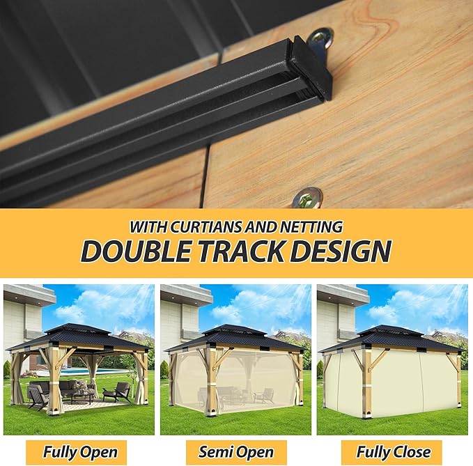 13'x15' Wood Gazebo, Outdoor Solid Wooden Gazebo - Image 5