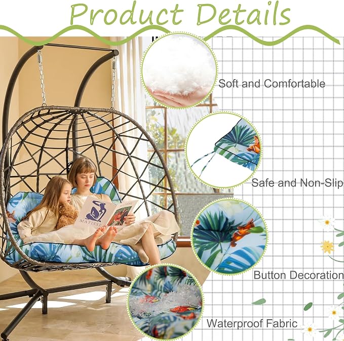 Waterproof Porch Swing Cushion Replacement, Thick 2–3 Seat Swing Seat Cushion - Image 3
