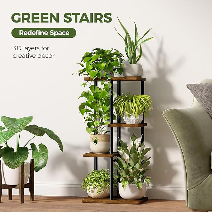 Bamworld Plant Stand Indoor, Corner 4 Tier Metal Plant Shelf - Image 4