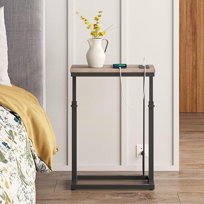 TUTOTAK End Table with Charging Station, Side Table, Tall Couch Table, Sofa - Image 7